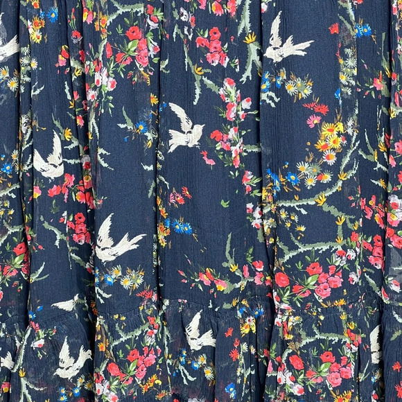 The Kooples Blue Bird Silk Chiffon Dress navy green yellow pink red white Medium - Picture 10 of 16